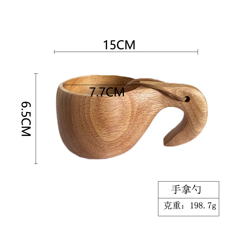 Handcrafted Nordic Wooden Coffee Mug - Natural Rubberwood Beverage Cup for Milk, Coffee, and Tea