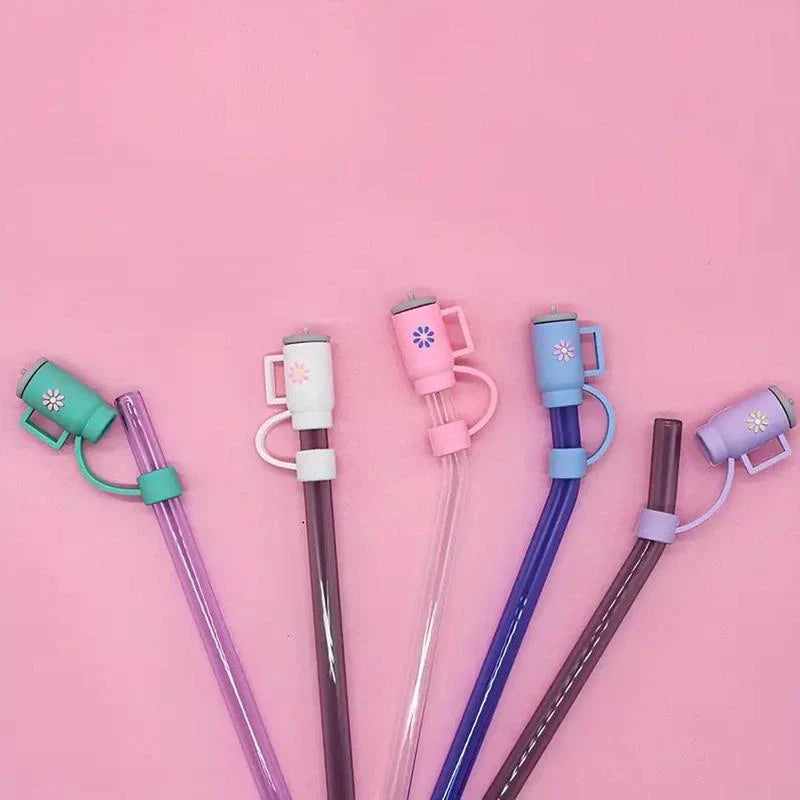 Silicone Drinking Straw Protective Caps with Cute Designs, Available in Sets of 1, 2, 3, 4, or 6 Pieces