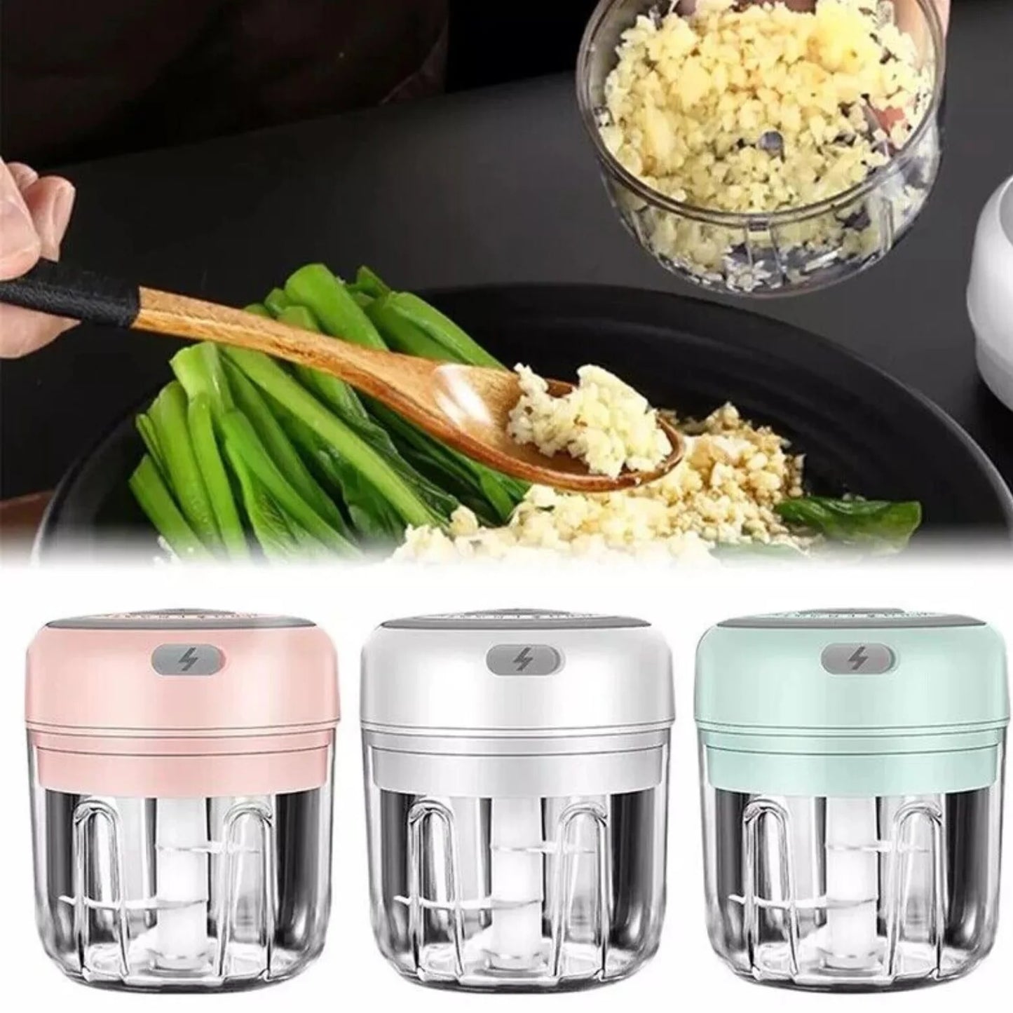 Electric 300ML Garlic Press and Chopper for Vegetables, Fruits, and Meat Mincing