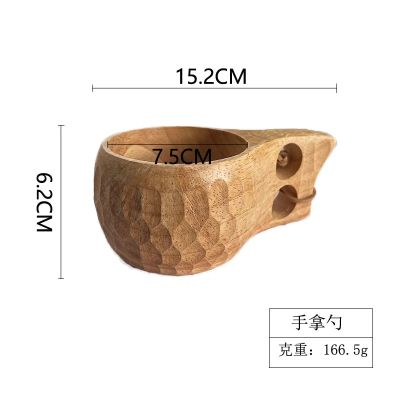 Handcrafted Nordic Wooden Coffee Mug - Natural Rubberwood Beverage Cup for Milk, Coffee, and Tea