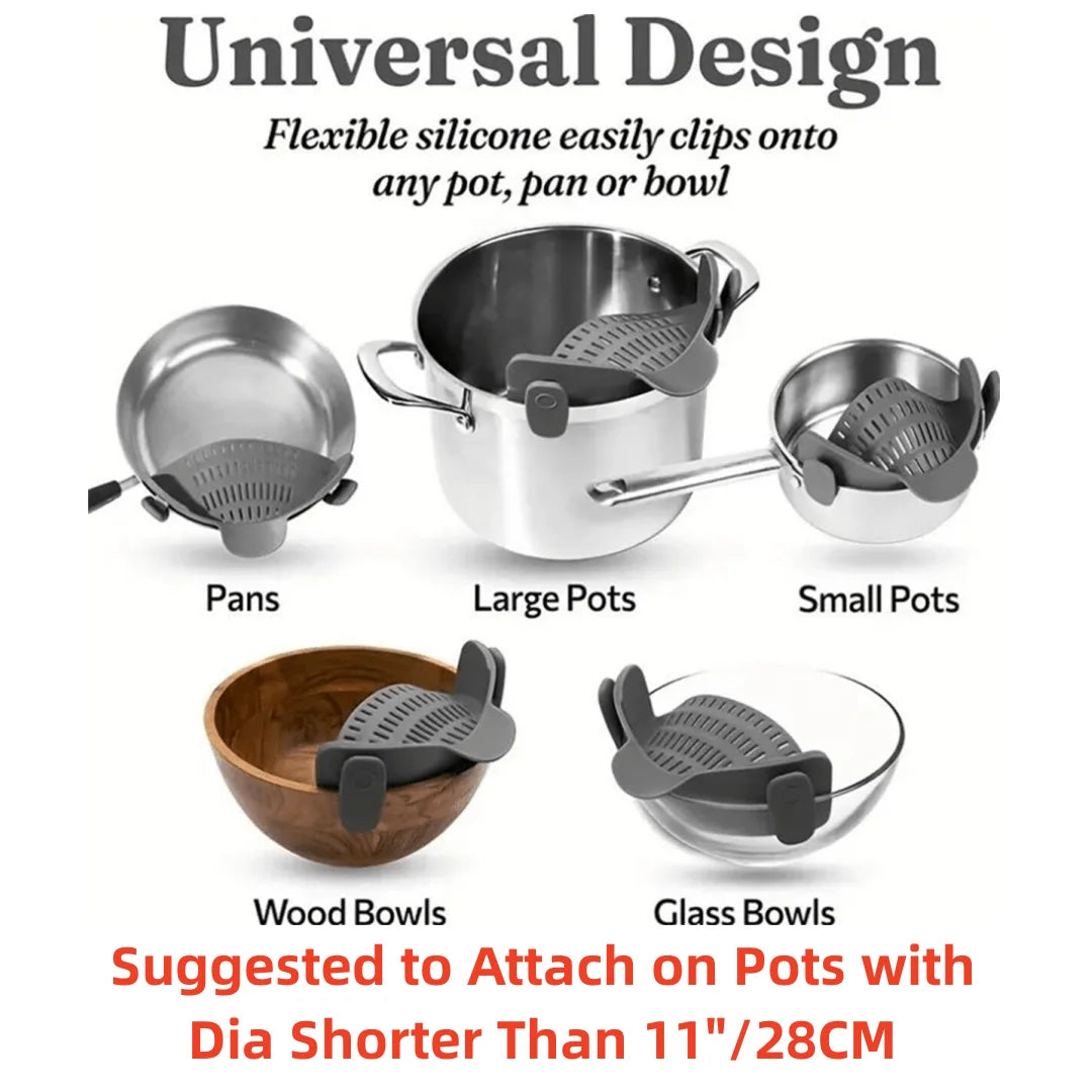 Adjustable Clip-On Strainer for Pots, Pans, and Bowls - Kitchen Essential