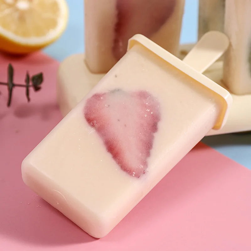 DIY Ice Cream Popsicle Mold - Homemade Ice Cream Maker with Plastic Sticks and Ice Cube Tray Kitchen Gadget
