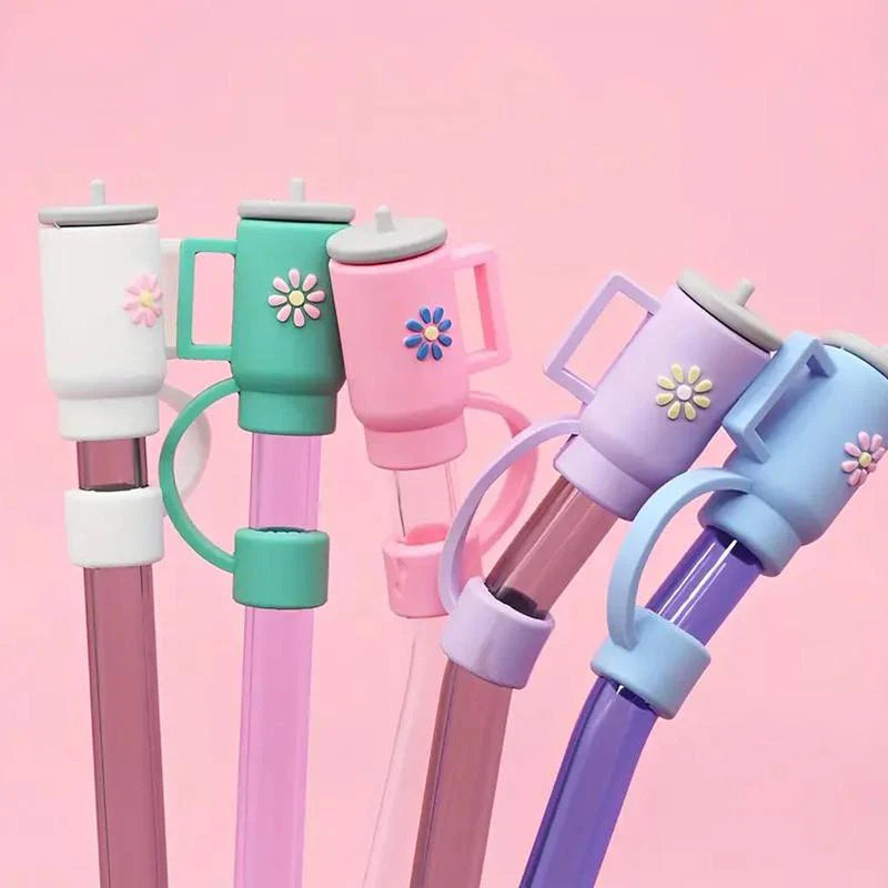 Silicone Drinking Straw Protective Caps with Cute Designs, Available in Sets of 1, 2, 3, 4, or 6 Pieces