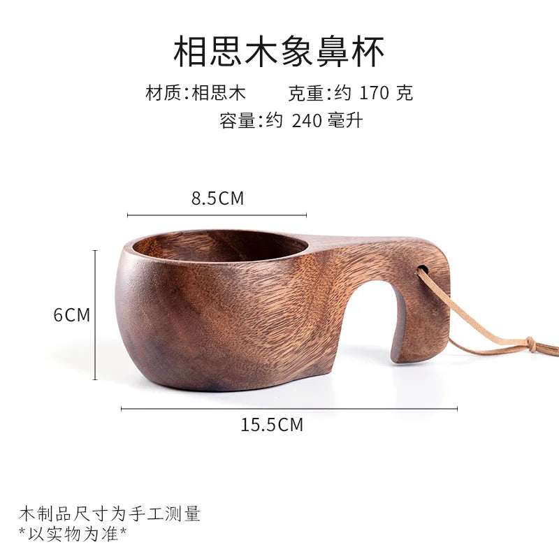Handcrafted Nordic Wooden Coffee Mug - Natural Rubberwood Beverage Cup for Milk, Coffee, and Tea