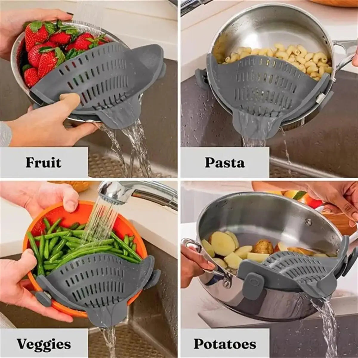 Adjustable Clip-On Strainer for Pots, Pans, and Bowls - Kitchen Essential