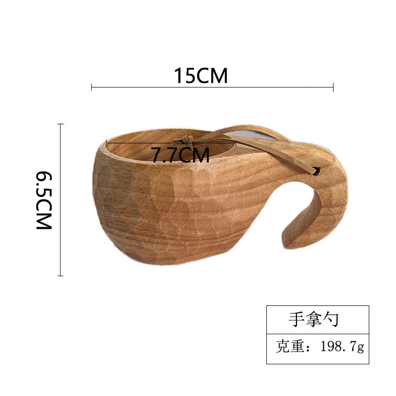 Handcrafted Nordic Wooden Coffee Mug - Natural Rubberwood Beverage Cup for Milk, Coffee, and Tea