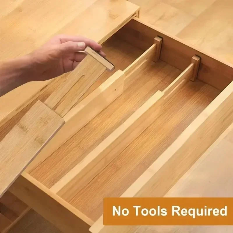 Adjustable Bamboo Kitchen Drawer Dividers and Expandable Utensil Organizer (17-22 inches) - 4 Pack for Kitchen, Closet, and Dresser Storage