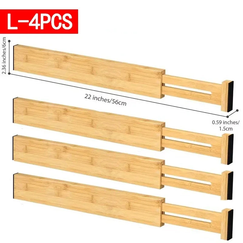 Adjustable Bamboo Kitchen Drawer Dividers and Expandable Utensil Organizer (17-22 inches) - 4 Pack for Kitchen, Closet, and Dresser Storage