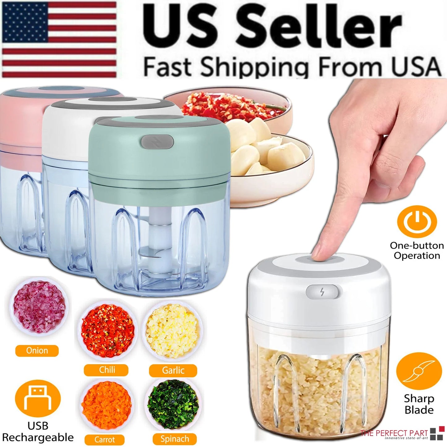 Electric 300ML Garlic Press and Chopper for Vegetables, Fruits, and Meat Mincing