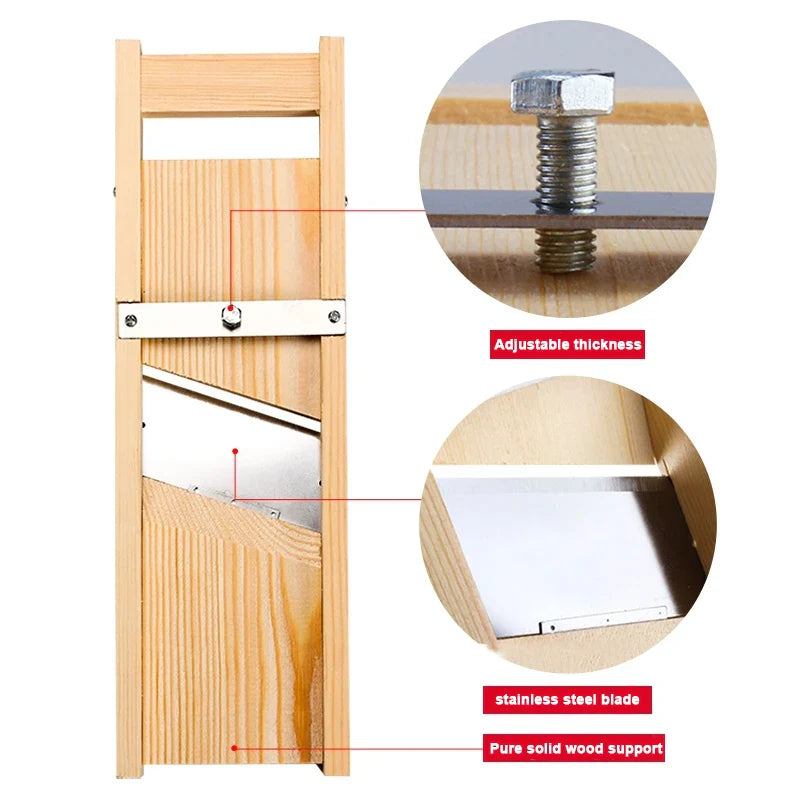 Adjustable Wooden Vegetable Slicer for Potatoes, Tomatoes, Onions, and Cabbage - 0.5-7mm Shredding and Chopping Tool