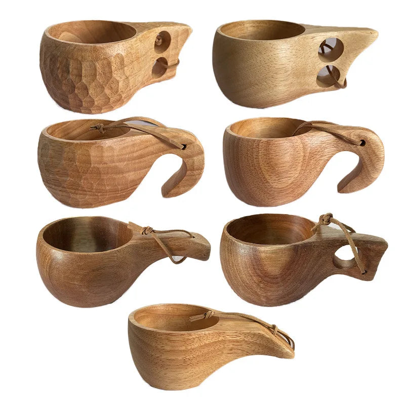 Handcrafted Nordic Wooden Coffee Mug - Natural Rubberwood Beverage Cup for Milk, Coffee, and Tea