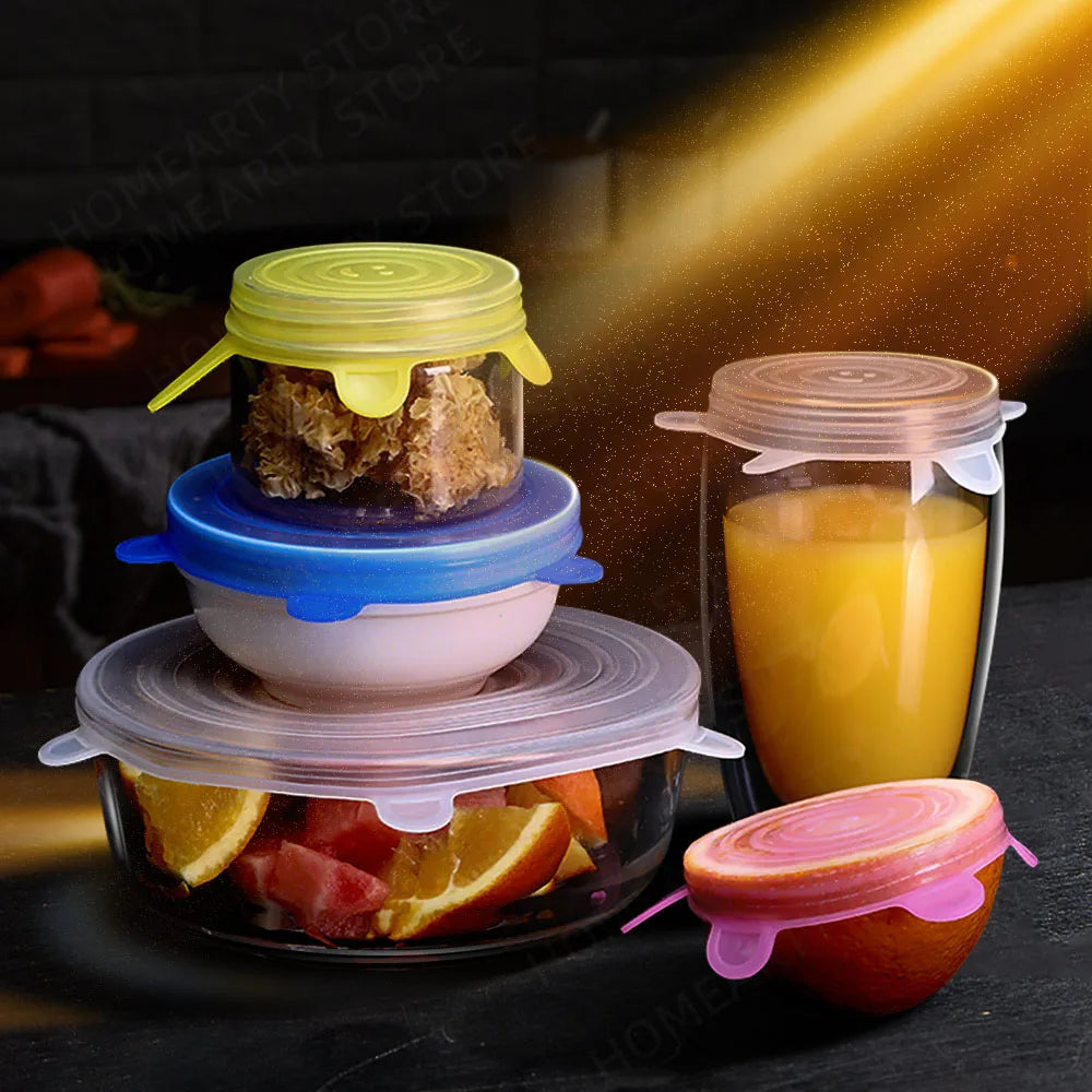 Say Goodbye to Clutter with Our 6 PCS Reusable Silicone Covers – Versatile, Leak-Proof Lids for Kitchen Freshness!