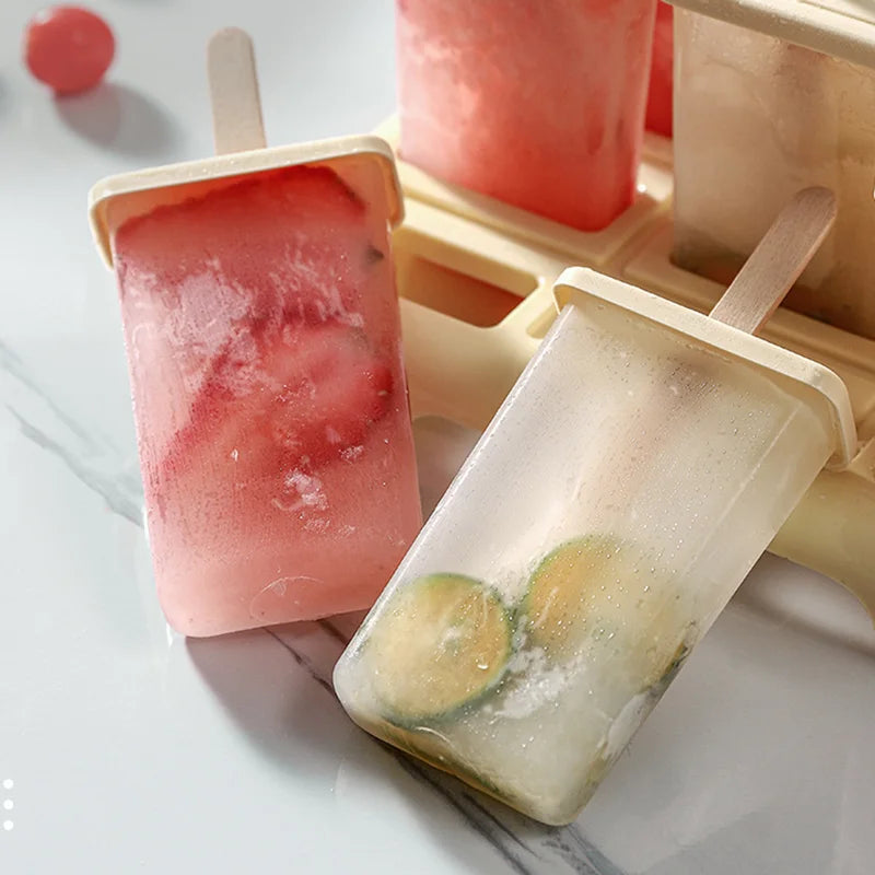DIY Ice Cream Popsicle Mold - Homemade Ice Cream Maker with Plastic Sticks and Ice Cube Tray Kitchen Gadget