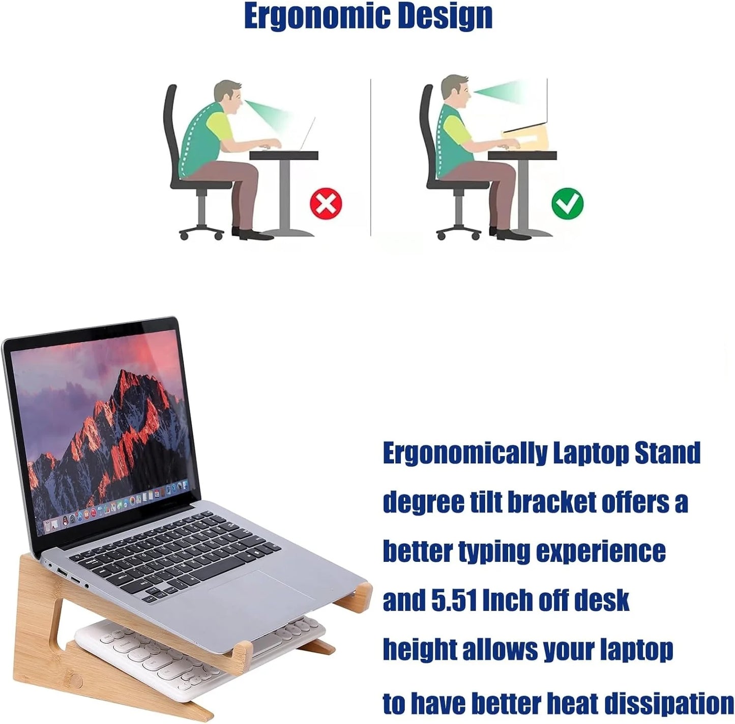 Professional Wooden Vertical Laptop Stand for Desk - Bamboo Design Compatible with MacBook Air/Pro, Dell XPS, Surface Pro, HP, Pixelbook, Lenovo, and More (13-18.6 Inches)