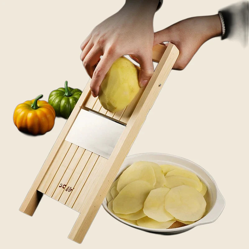 Adjustable Wooden Vegetable Slicer for Potatoes, Tomatoes, Onions, and Cabbage - 0.5-7mm Shredding and Chopping Tool