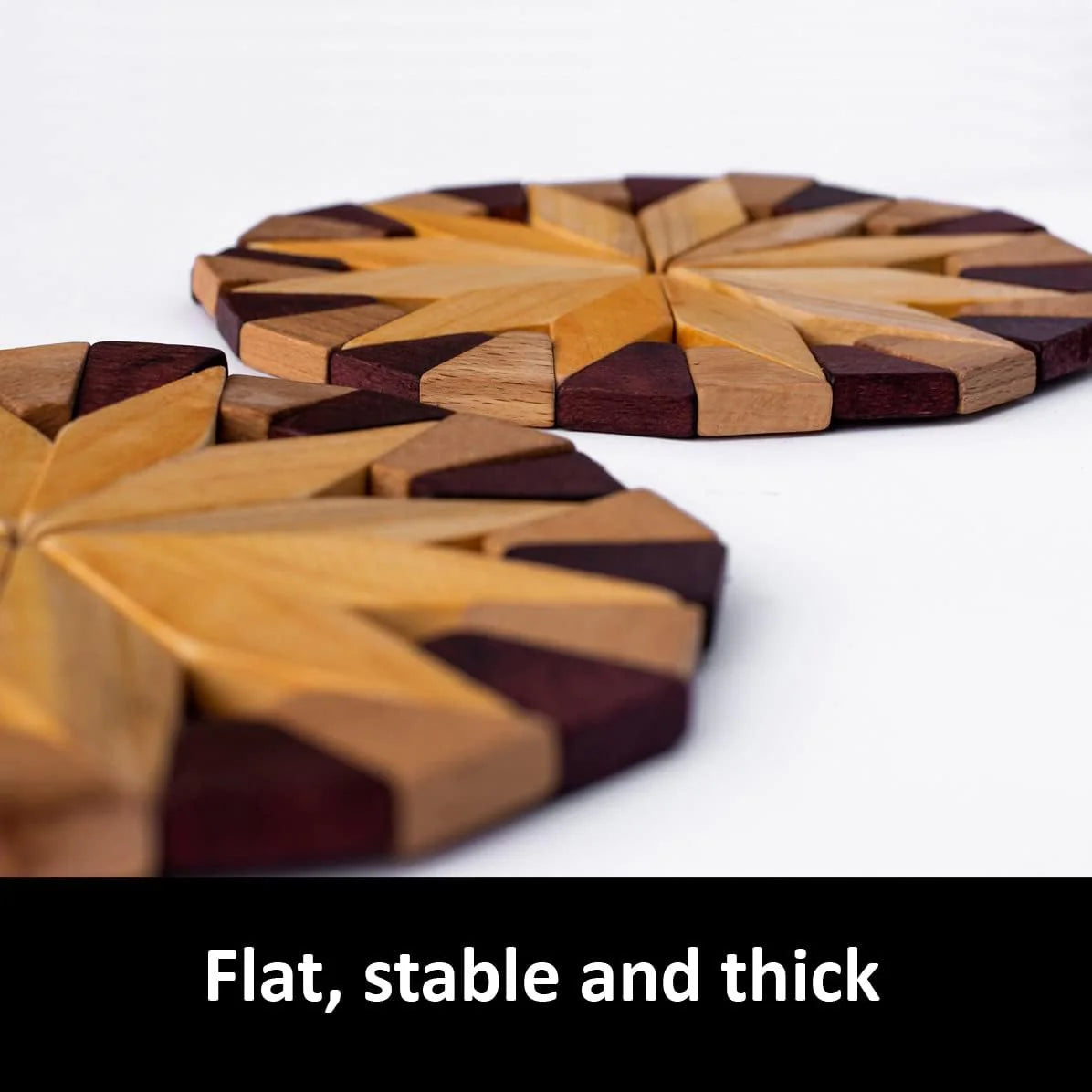 Set of 2 Natural Wood Trivets for Hot Dishes - 7-Inch Durable Kitchen Hot Pads with Festive Design, Made in Ukraine