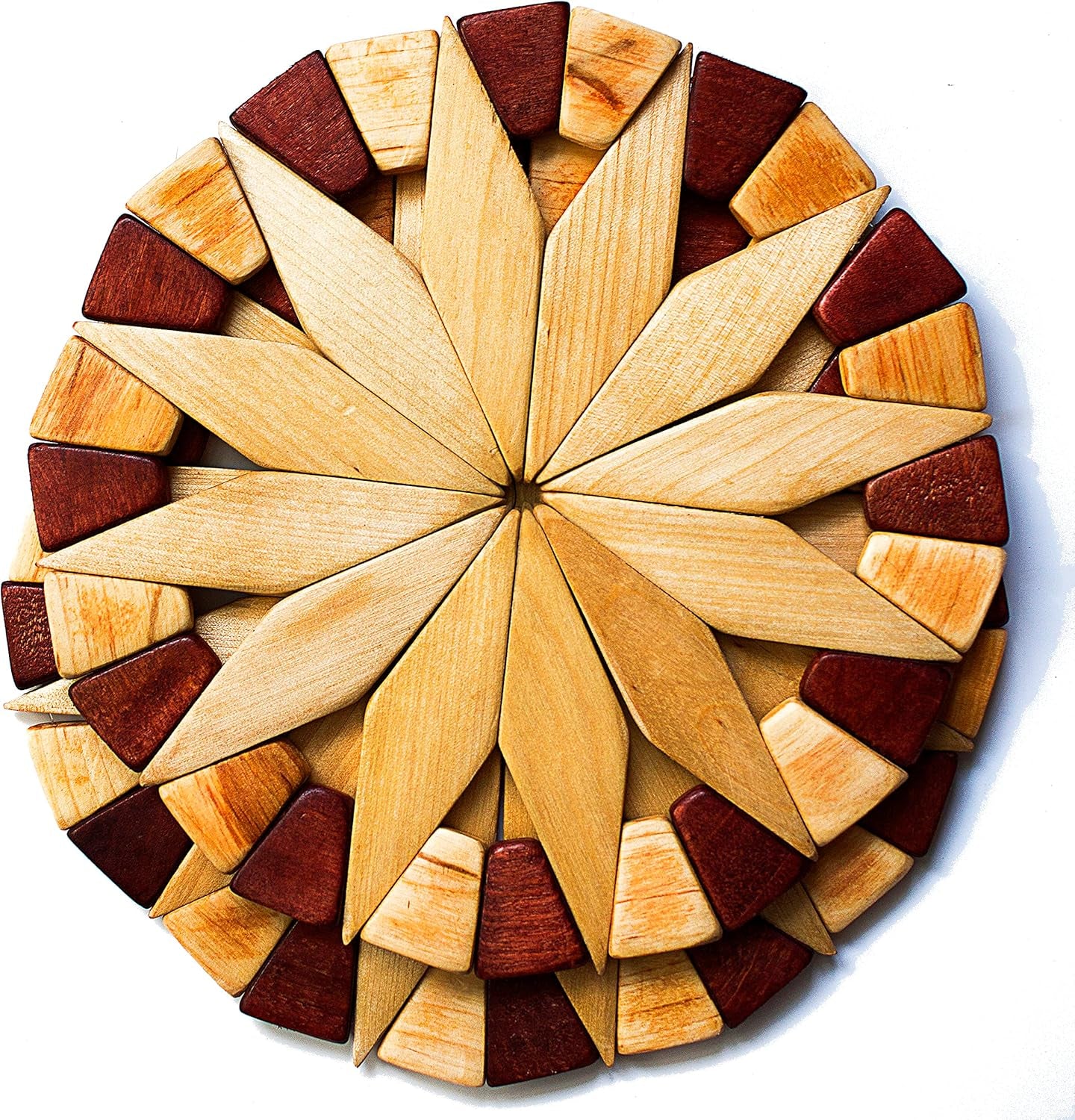 Set of 2 Natural Wood Trivets for Hot Dishes - 7-Inch Durable Kitchen Hot Pads with Festive Design, Made in Ukraine