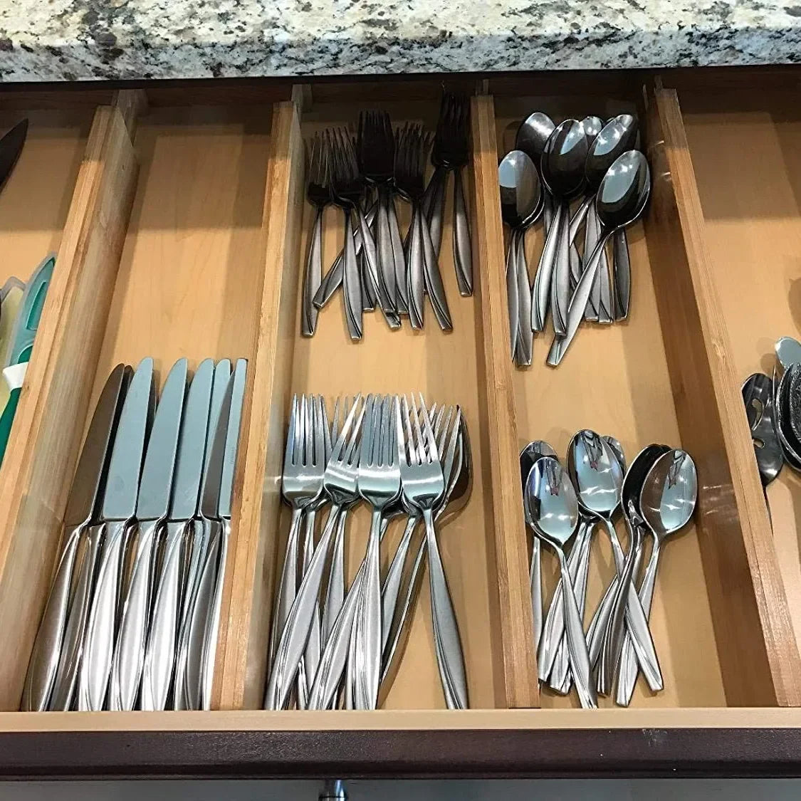 Adjustable Bamboo Kitchen Drawer Dividers and Expandable Utensil Organizer (17-22 inches) - 4 Pack for Kitchen, Closet, and Dresser Storage