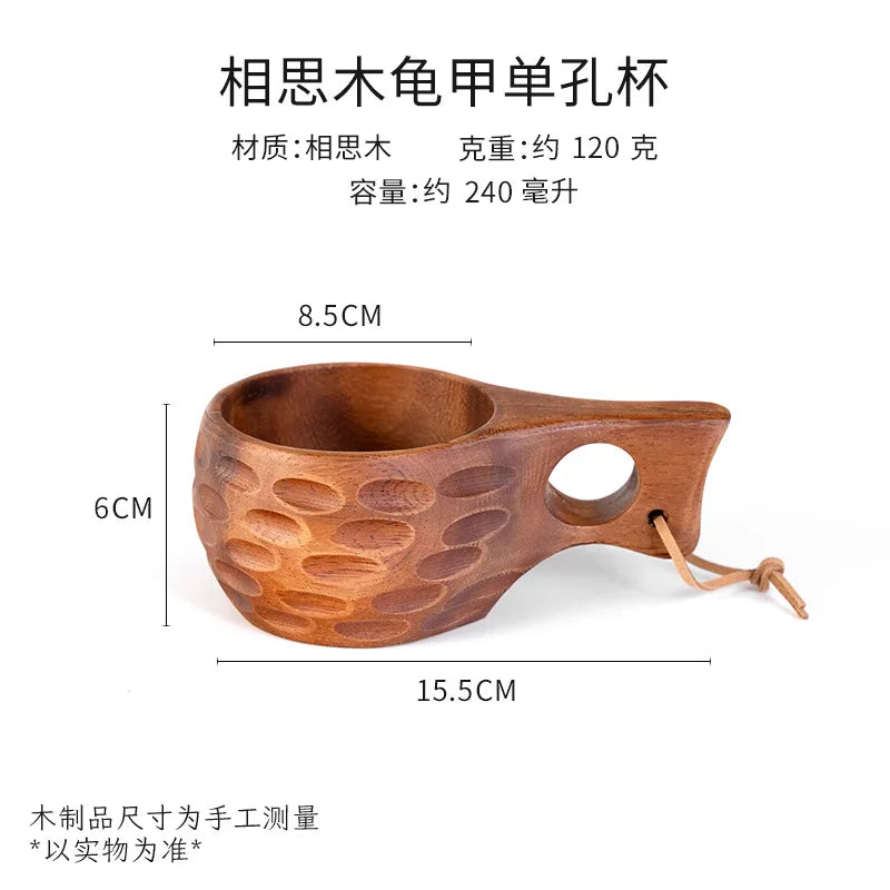 Handcrafted Nordic Wooden Coffee Mug - Natural Rubberwood Beverage Cup for Milk, Coffee, and Tea
