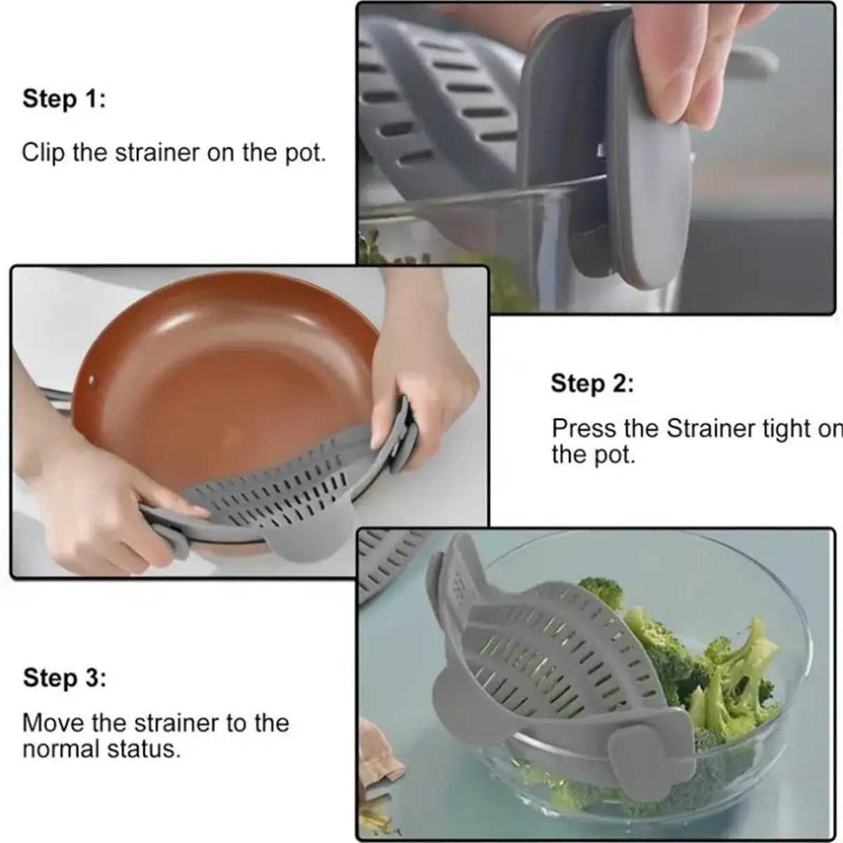 Adjustable Clip-On Strainer for Pots, Pans, and Bowls - Kitchen Essential