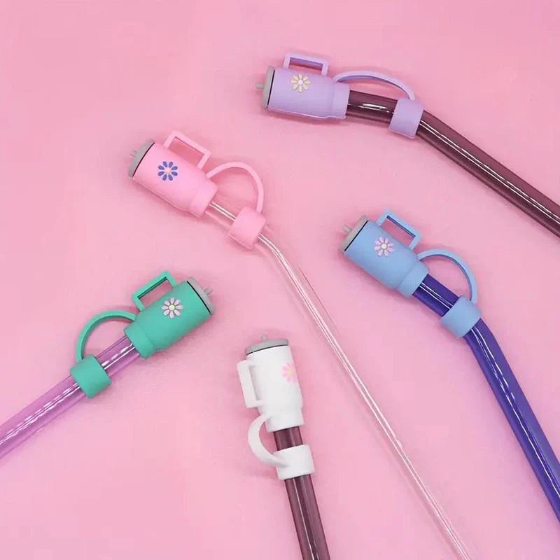 Silicone Drinking Straw Protective Caps with Cute Designs, Available in Sets of 1, 2, 3, 4, or 6 Pieces