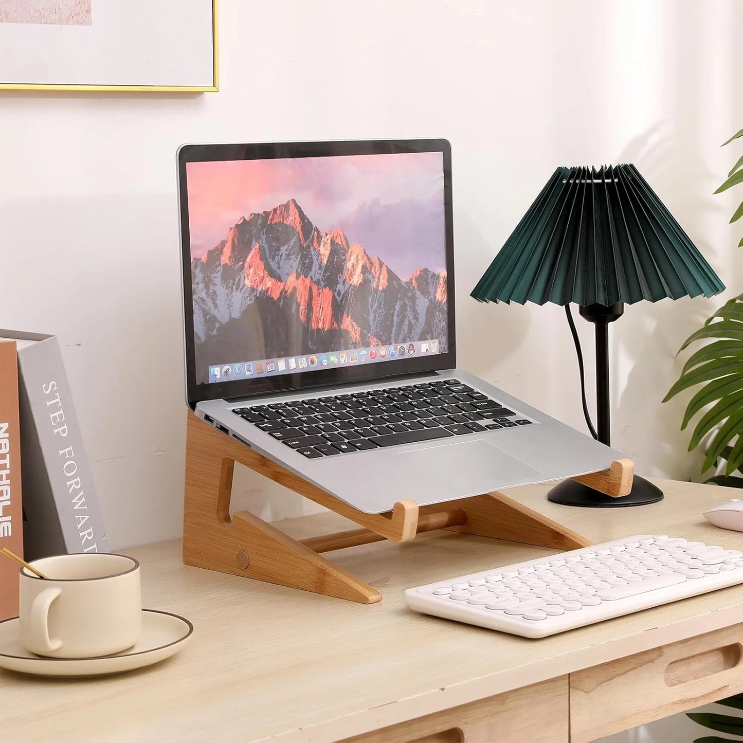 Professional Wooden Vertical Laptop Stand for Desk - Bamboo Design Compatible with MacBook Air/Pro, Dell XPS, Surface Pro, HP, Pixelbook, Lenovo, and More (13-18.6 Inches)