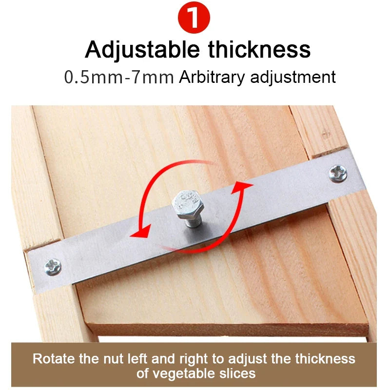 Adjustable Wooden Vegetable Slicer for Potatoes, Tomatoes, Onions, and Cabbage - 0.5-7mm Shredding and Chopping Tool