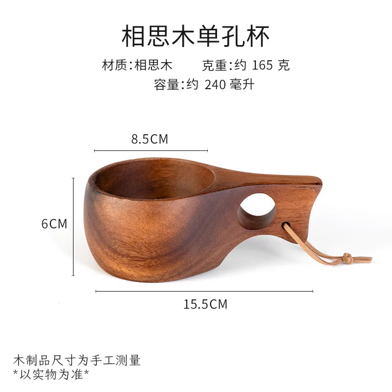 Handcrafted Nordic Wooden Coffee Mug - Natural Rubberwood Beverage Cup for Milk, Coffee, and Tea
