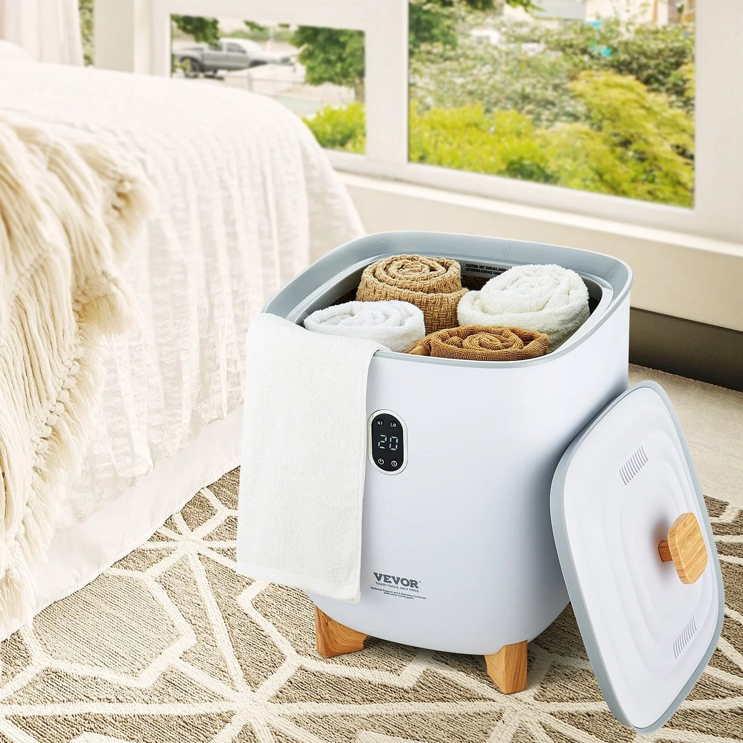 VEVOR 25L Towel Warmer with Dual Heating Modes, Auto Shut Off Timer, Bottom Heating Columns, LED Display - Ideal for Towels, Bathrobes, Blankets, and Pajamas in Bathroom and Spa Settings