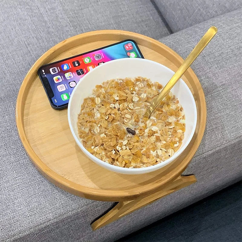 Sofa Armrest Clip-On Tray Table, Foldable Design for Drinks, Remote Control, and Snacks Holder