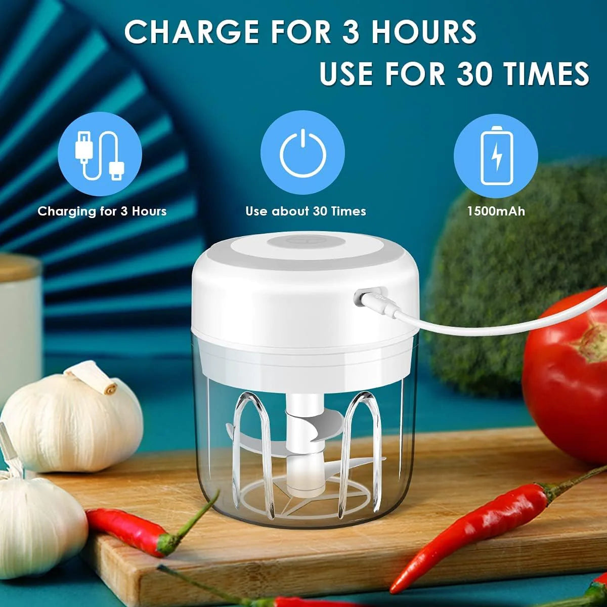 Electric 300ML Garlic Press and Chopper for Vegetables, Fruits, and Meat Mincing