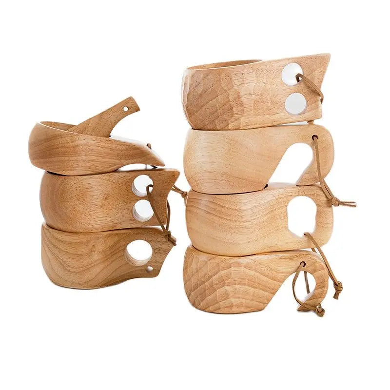 Handcrafted Nordic Wooden Coffee Mug - Natural Rubberwood Beverage Cup for Milk, Coffee, and Tea