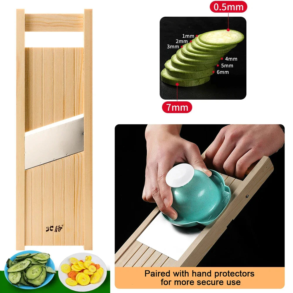 Adjustable Wooden Vegetable Slicer for Potatoes, Tomatoes, Onions, and Cabbage - 0.5-7mm Shredding and Chopping Tool