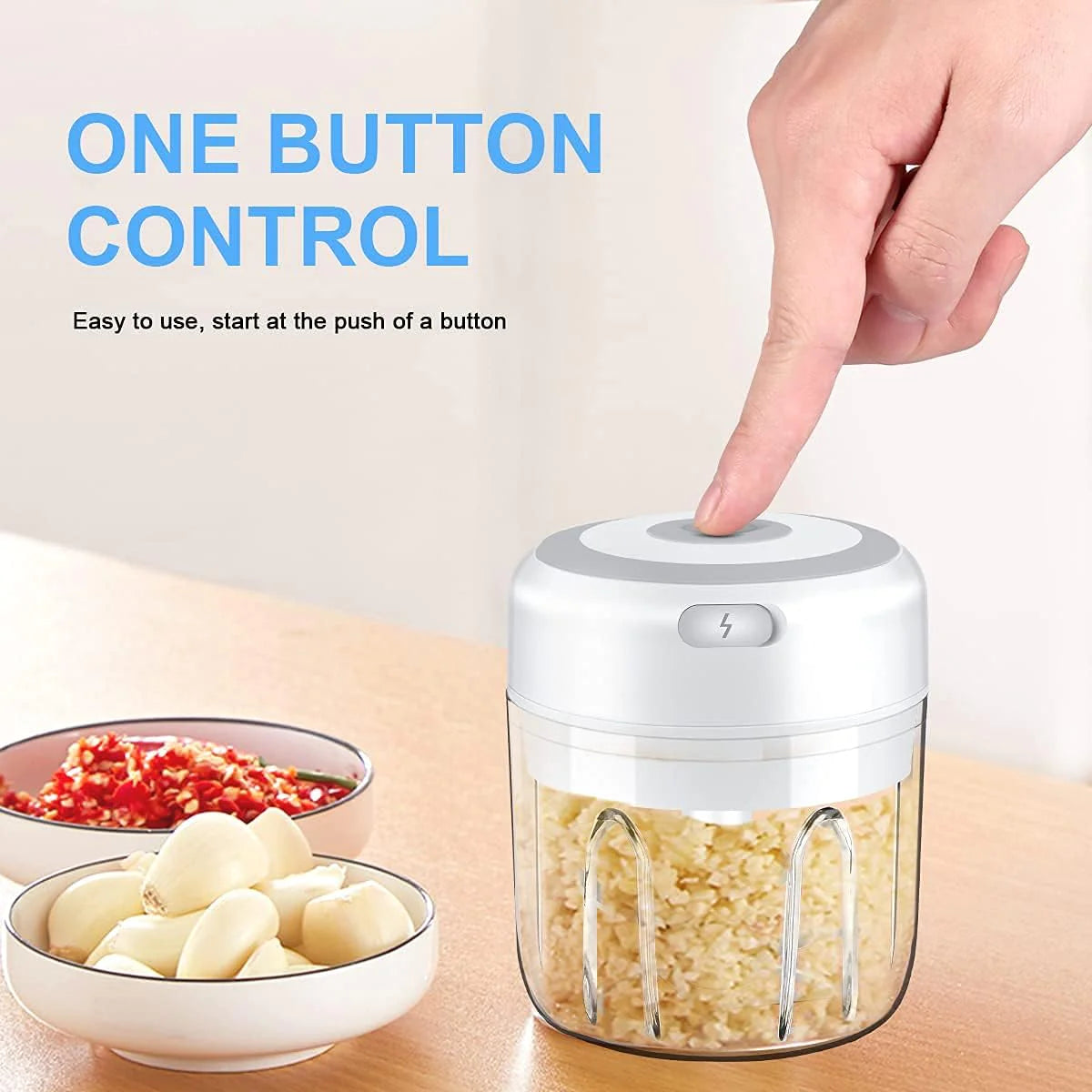 Electric 300ML Garlic Press and Chopper for Vegetables, Fruits, and Meat Mincing