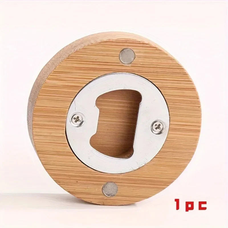 Bamboo Magnetic Bottle Opener - Round Wooden Openers for Bar Decoration and Home Use, 2.6" Coaster Gift for Weddings and Parties