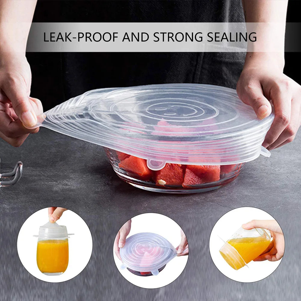 Say Goodbye to Clutter with Our 6 PCS Reusable Silicone Covers – Versatile, Leak-Proof Lids for Kitchen Freshness!