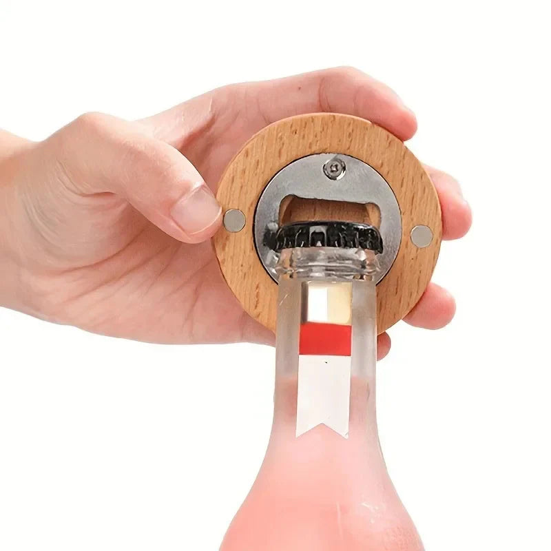 Bamboo Magnetic Bottle Opener - Round Wooden Openers for Bar Decoration and Home Use, 2.6" Coaster Gift for Weddings and Parties