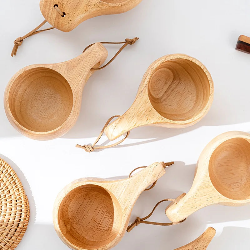 Handcrafted Nordic Wooden Coffee Mug - Natural Rubberwood Beverage Cup for Milk, Coffee, and Tea