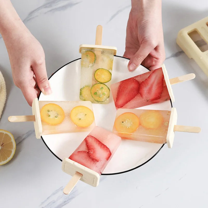 DIY Ice Cream Popsicle Mold - Homemade Ice Cream Maker with Plastic Sticks and Ice Cube Tray Kitchen Gadget