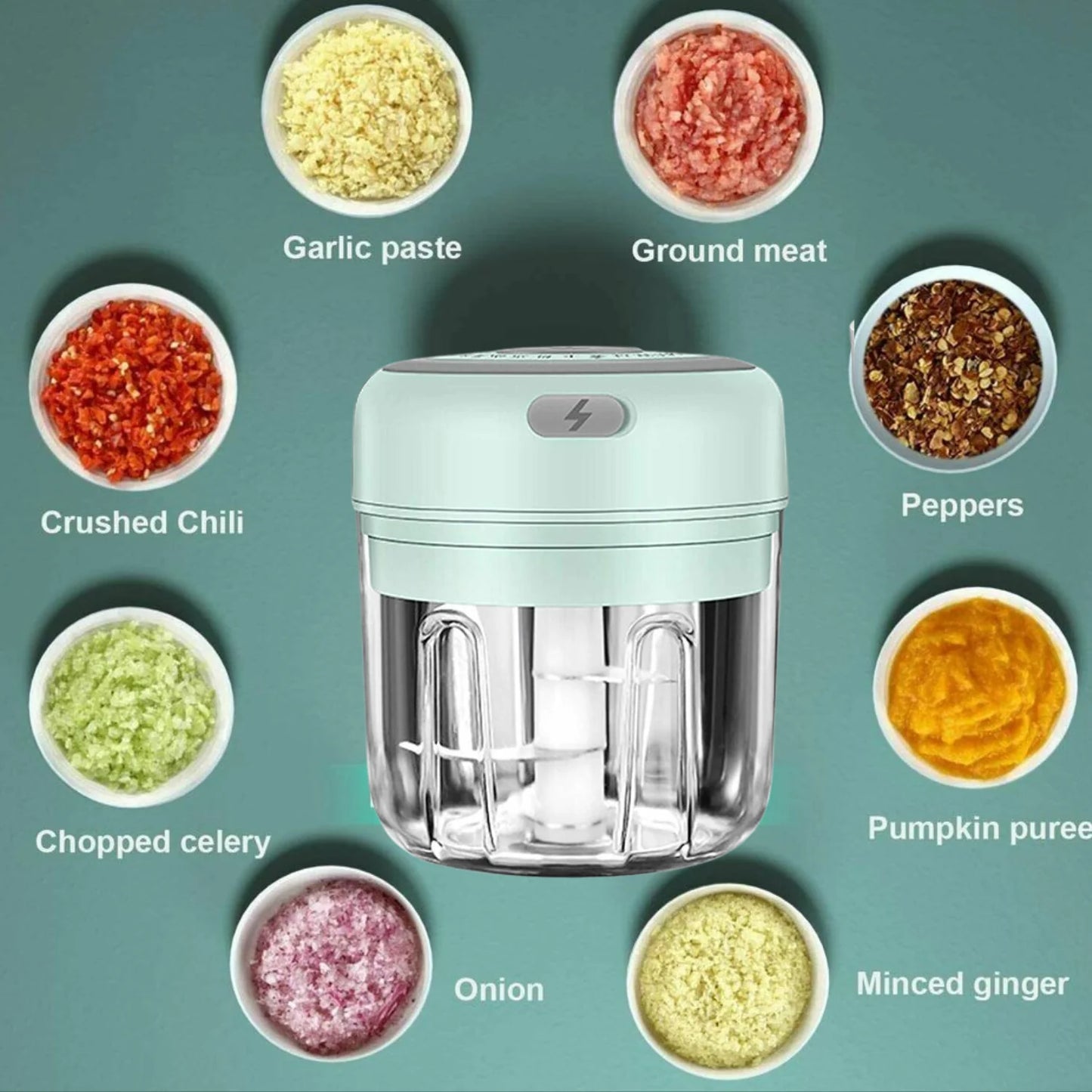 Electric 300ML Garlic Press and Chopper for Vegetables, Fruits, and Meat Mincing
