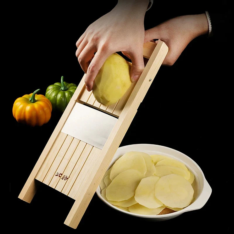 Adjustable Wooden Vegetable Slicer for Potatoes, Tomatoes, Onions, and Cabbage - 0.5-7mm Shredding and Chopping Tool