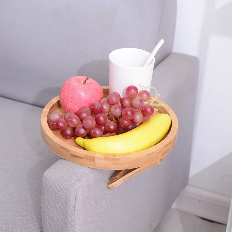 Sofa Armrest Clip-On Tray Table, Foldable Design for Drinks, Remote Control, and Snacks Holder