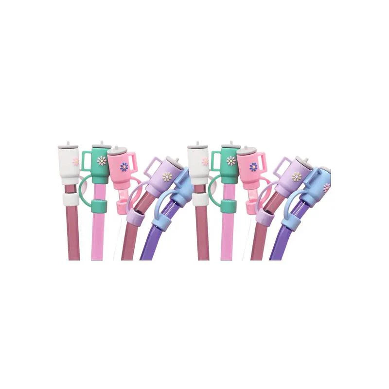 Silicone Drinking Straw Protective Caps with Cute Designs, Available in Sets of 1, 2, 3, 4, or 6 Pieces