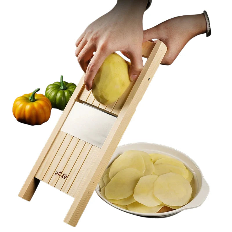 Adjustable Wooden Vegetable Slicer for Potatoes, Tomatoes, Onions, and Cabbage - 0.5-7mm Shredding and Chopping Tool