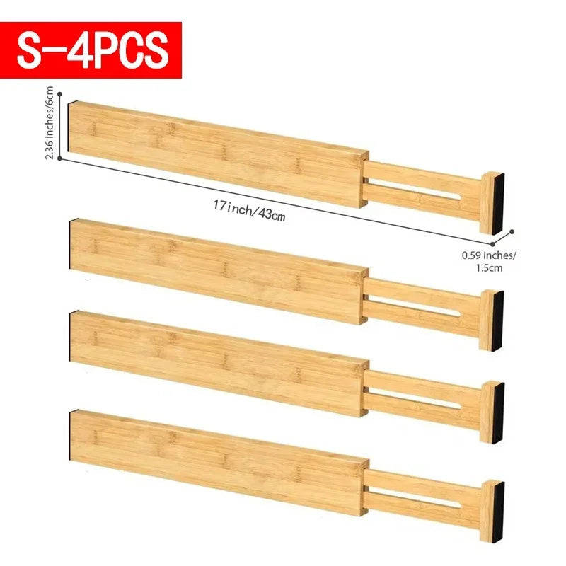 Adjustable Bamboo Kitchen Drawer Dividers and Expandable Utensil Organizer (17-22 inches) - 4 Pack for Kitchen, Closet, and Dresser Storage