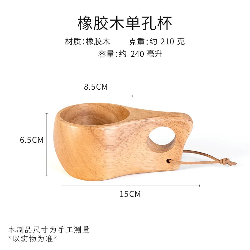 Handcrafted Nordic Wooden Coffee Mug - Natural Rubberwood Beverage Cup for Milk, Coffee, and Tea