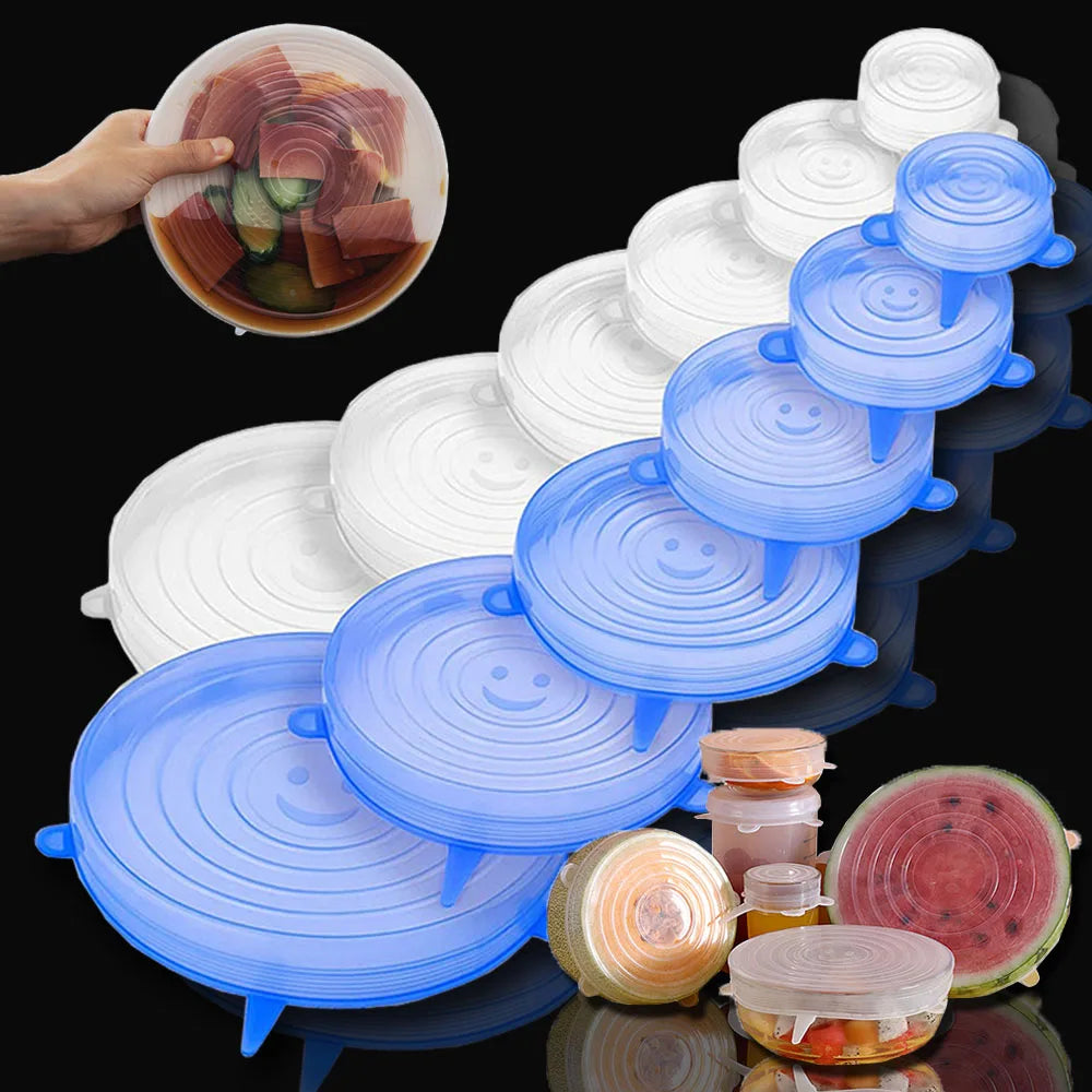 Say Goodbye to Clutter with Our 6 PCS Reusable Silicone Covers – Versatile, Leak-Proof Lids for Kitchen Freshness!
