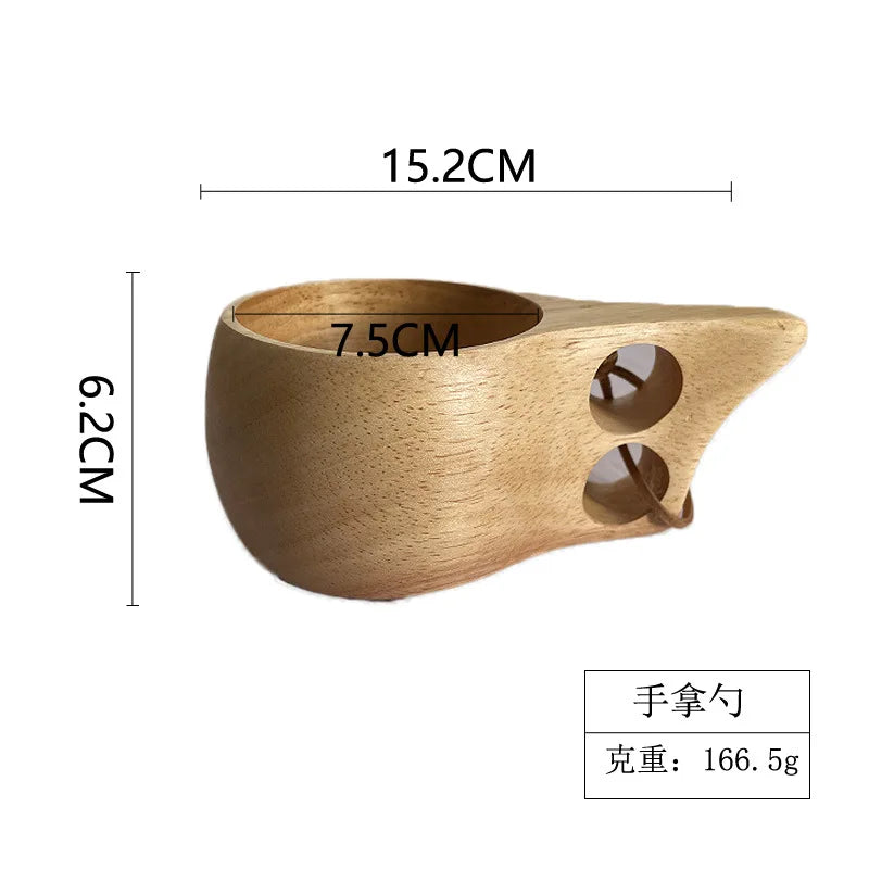 Handcrafted Nordic Wooden Coffee Mug - Natural Rubberwood Beverage Cup for Milk, Coffee, and Tea