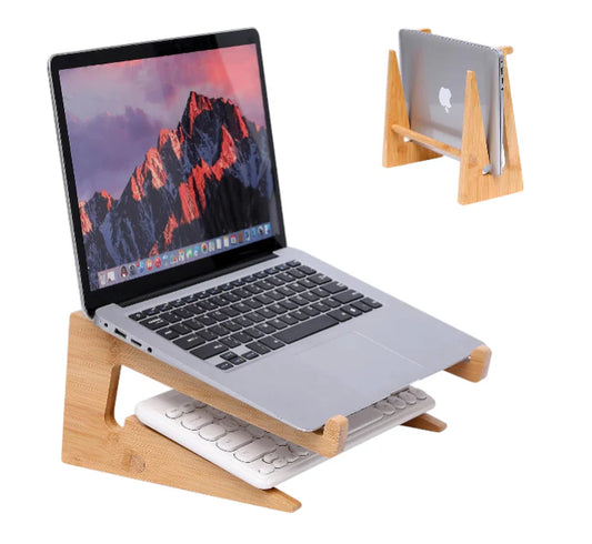 Professional Wooden Vertical Laptop Stand for Desk - Bamboo Design Compatible with MacBook Air/Pro, Dell XPS, Surface Pro, HP, Pixelbook, Lenovo, and More (13-18.6 Inches)
