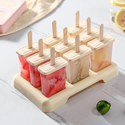 DIY Ice Cream Popsicle Mold - Homemade Ice Cream Maker with Plastic Sticks and Ice Cube Tray Kitchen Gadget